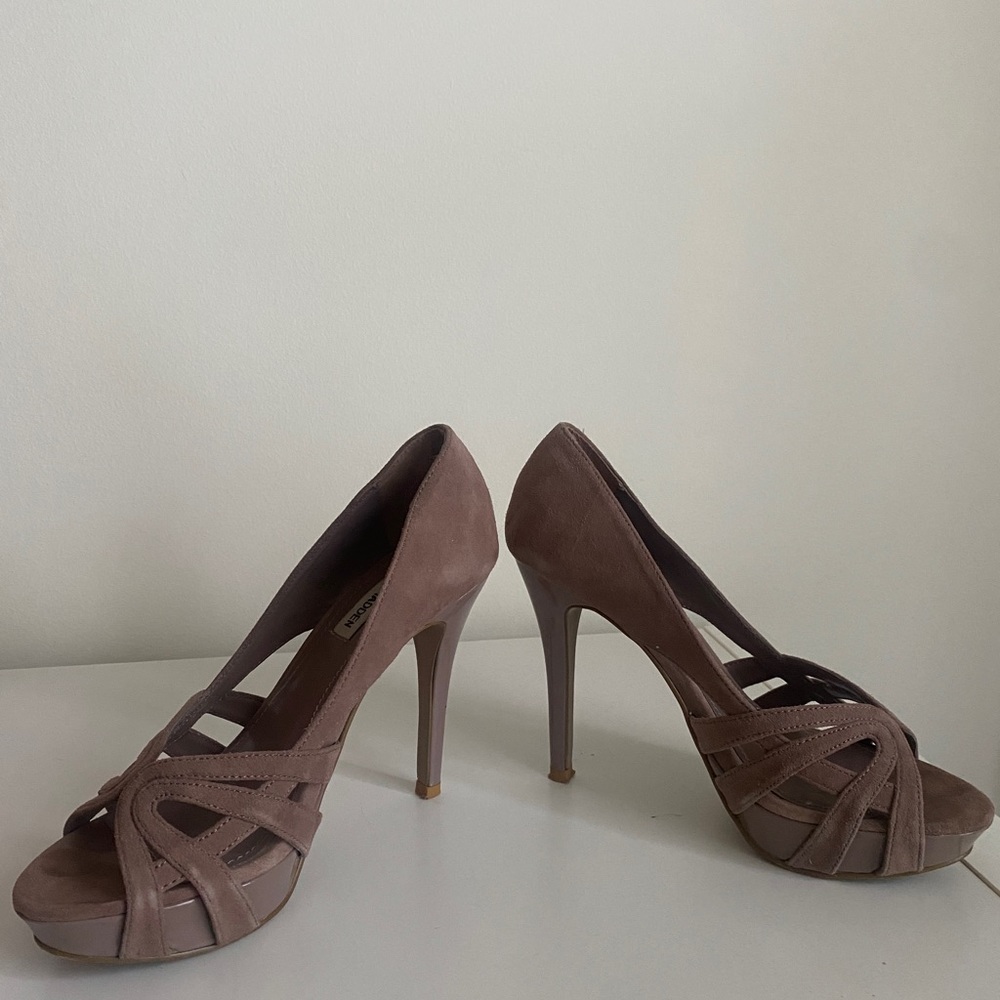 Steve Madden Loyyall Peep Toe Ultra High Heels Size 6.5 Blush Party Sexy Y2K - Picture 6 of 12